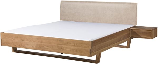 Bett mit Nachttisch rechts Eiche 180x200x85 natur geölt, Kopfteil beige FICHTELBERG #131