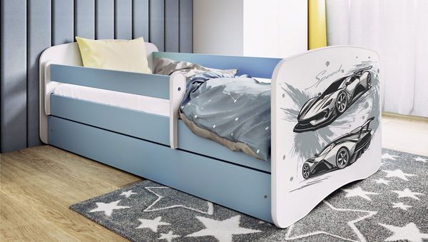 Raumhirsch Furniture Kinderbett 70x140, 80x160, 80x180 cm - Komplettset mit Matratze & Schublade (Bett für Jungs, Einzelbett für Kinder 2–12 Jahre mit Rausfallschutz), verschiedene Farben & Designs