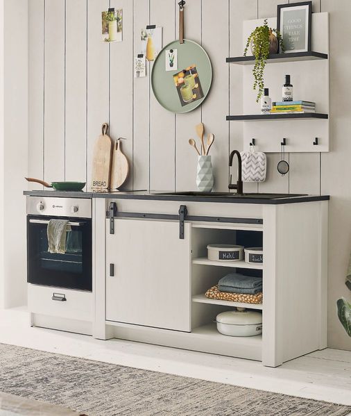 Küche Stove in weiß Pinie und anthrazit Landhaus Set 3-tlg.