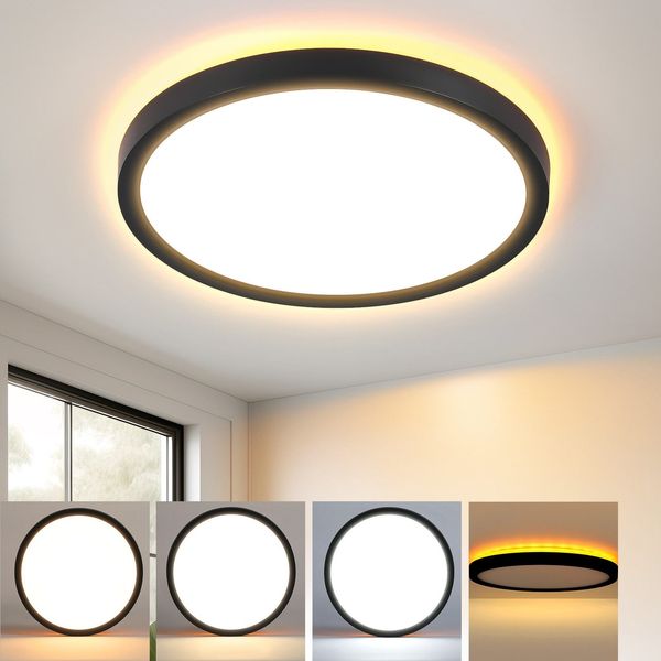 ZMH Deckenlampe LED Deckenleuchte Flach - Schlafzimmerlampe 22CM Badezimmerlampe 18W Küchenlampe Schlafzimmer Schwarz Deckenbeleuchtung Flurlampe Decke Badlampe 3000K - 6500K für Küche Flur