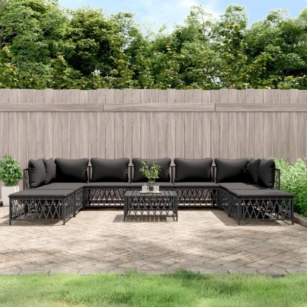 vidaXL 10-tlg. Garten-Lounge-Set mit Kissen Anthrazit Stahl 3186927