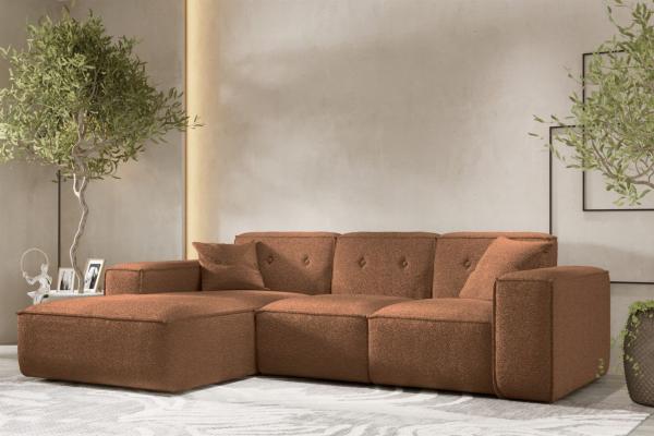 Ecksofa Designersofa CESINA Stoff Ascot Bukla Rostbraun Ottomane Links