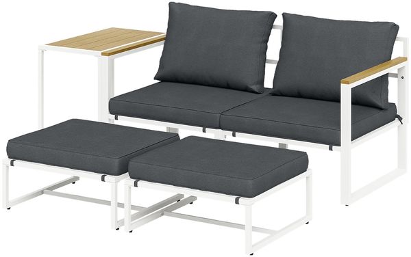 STEELSØN 'Asteri' Gartenlounge-Set, 5-tlg. Metall-Sitzgruppe mit 2 Sesseln, 2 Hockern und Tisch, inkl. Sitzpolster, weiß/anthrazit, wetterfest Bild 12