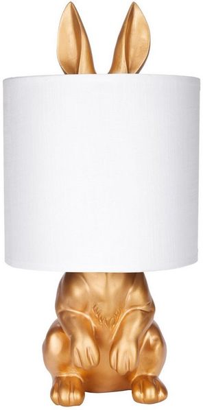 BRUBAKER Nachttischlampe Tischleuchte Hase Gold oder Silber - Tischlampe mit Lampenschirm, ohne Leuchtmittel, Motiv Lampe mit Keramikfuß, Höhe 42 cm
