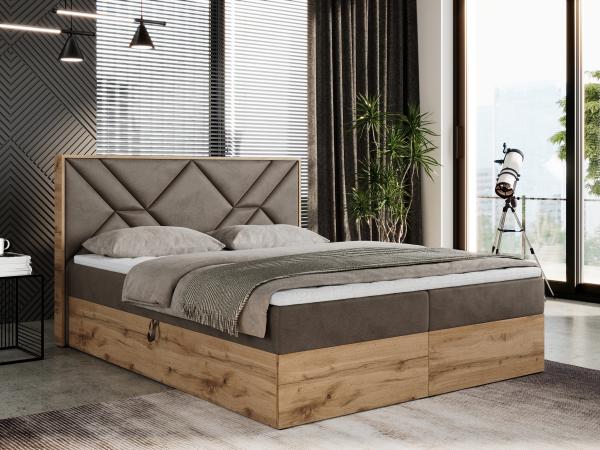 Boxspringbett mit Kopfteil und Topper, Polsterbett - GUNAR - 120 x 200 cm - Braun Velvet - H3 - Topper T25