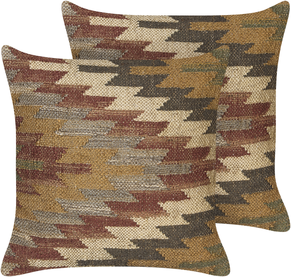 Kissen 2er Set DEEPOR Jute 45 x 45 cm Geometrisches Muster Bunt