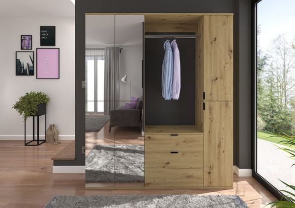Home affaire Garderoben-Set Trondheim, Breite 152 cm, 5-teilig, bestehend aus:, (Set, 4-St), 2x Garderobenschrank, 1 Kommode, 1 Garderobenstange, 1 Ablageboden