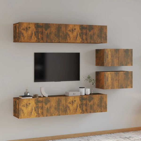 6-tlg. TV-Schrank-Set Räuchereiche Holzwerkstoff [3114603]