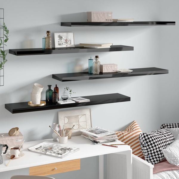vidaXL Schweberegale 4 Stk. Hochglanz-Schwarz 120x23,5x3,8 cm MDF 323780