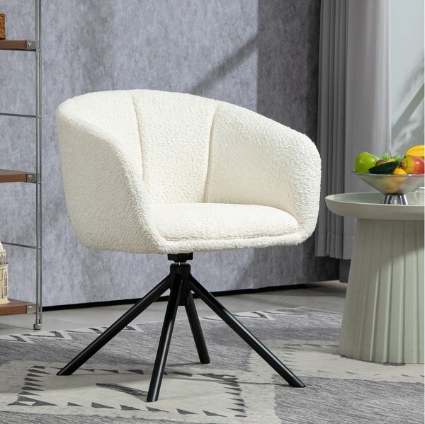 HOMCOM Relaxsessel Loungesessel mit Armlehne, 360° Drehfunktion, Leinenoptik (Sessel, 1-St, Akzentstuhl), für Wohnzimmer, Schlafzimmer, Cremeweiß