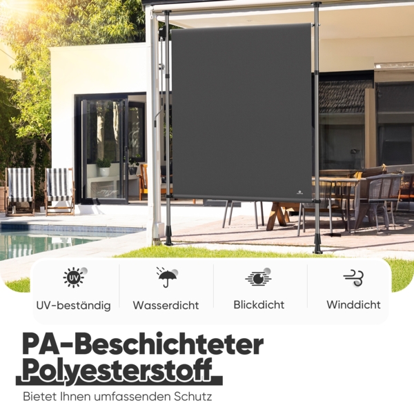 Strattore Ausziehbare Klemmmarkise / Senkrechtmarkise höhenverstellbar 150 x 310 cm - Anthrazit