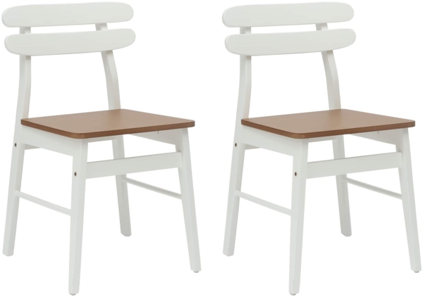 vidaXL Esszimmerstuhl 2 pcs Weiß und Natur Massives Gummiholz 42020515