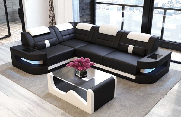 Sofa Dreams Ecksofa Ledercouch Sofa Leder Como L Form Ledersofa, Couch, mit LED, wahlweise mit Bettfunktion als Schlafsofa, Designersofa