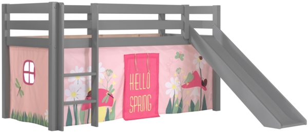 Kinderbett mit Rutsche Karolina Massivholz Grau Textilset Spring 1