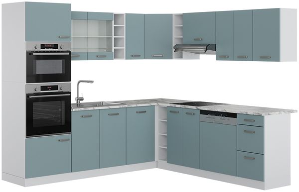 Eckküche R-Line Blau-Grau/Weiß 247 x 46 cm ohne Arbeitsplatte Vicco
