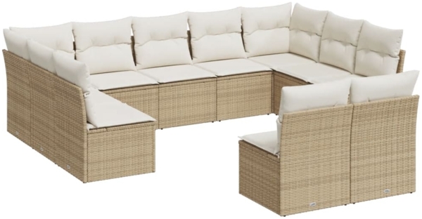 vidaXL 11-tlg. Garten-Sofagarnitur mit Kissen Beige Poly Rattan 3218348