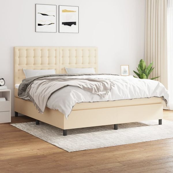vidaXL Boxspringbett mit Matratze Creme 160x200 cm Stoff 3142110