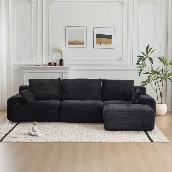 Vankel Ecksofa Modulares Sofa in L-Form, Couch als Schlafsofa mit Cordstoff, Weiches Cordsofa mit Bettfunktion, Hocker und flexiblen Modulen