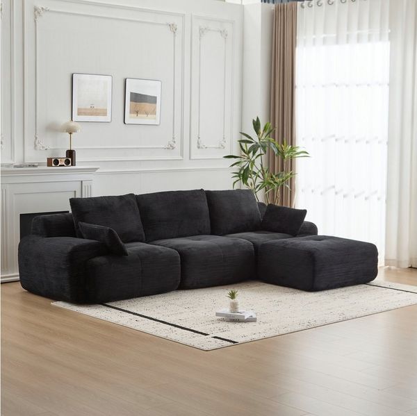 Leawin Ecksofa Ecksofa 3-Sitzer Sofa mit Hocker, ohne Montage, ergonomisch, Modulares Sofa, 32D Polsterung für Wohnzimmer, Schlafzimmer & Büro