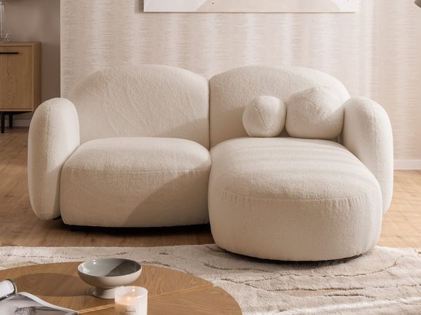 S-Style Möbel Ecksofa Nuvola aus Bouclé-Stoff mit abgerundetem Design und hohem Sitzkomfort, mit Wellenfederung
