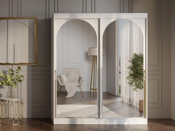 Compleo Schwebetürenschrank Kleiderschrank LUCY, Breite: 180 cm, Kaschmir/Schwarz/weiß Schrank mi Spiegel