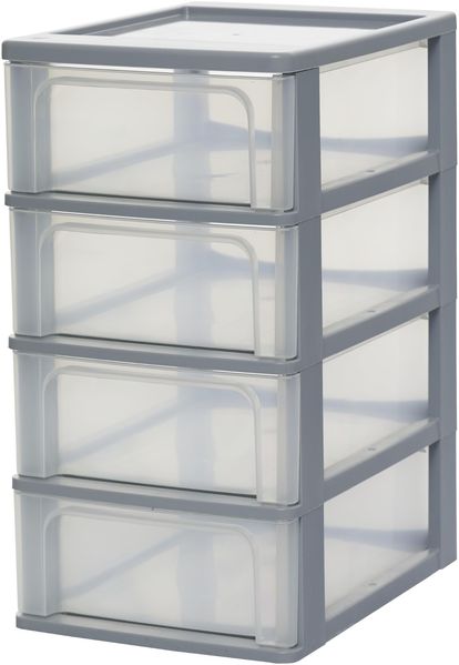 Iris Ohyama, Kunststoff Schubladenbox mit 4 flachen Schubladen, Grau, Easy-Pull-System, A4, A5 & A6 Format, Schreibtisch Organizer für Büro, Schule, Schreibwaren, BPA-frei, Schubladenschrank, OCH-2004