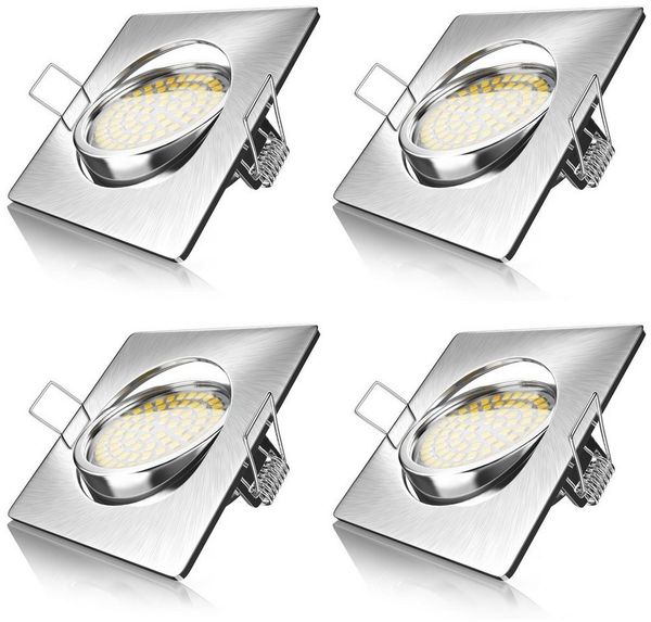 Brandson LED Einbaustrahler schwenkbarer Deckenspot, Edelstahl Optik, 320 Lumen, Warmweiß, 4er Set, Ultra Flache Einbauleuchte, Slim Einbauspot, Deckenstrahler eckig