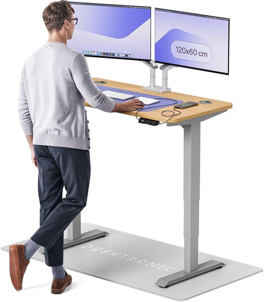 Desktronic HomePro Elektrisch höhenverstellbarer Schreibtisch 120x60cm Grau/Eiche mit Memory-Funktion, Anti-Kollisions Technologie, USB-A und USB-C-Ladeanschlüssen