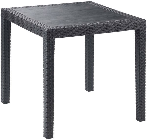Dmora Außentisch Angelico, quadratischer Gartentisch, festes Regal in Rattan-Optik, 100 % Made in Italy, 79x79h72 cm, Anthrazit