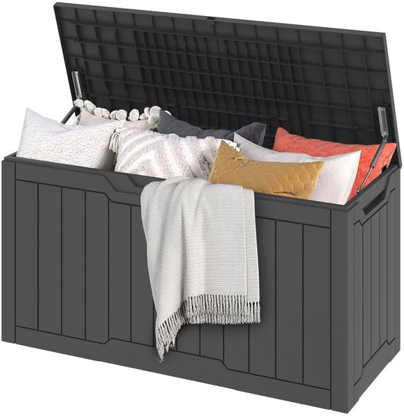 DWVO Gartenbox Auflagenbox Aufbewahrungsbox Garten Kissenbox Outdoor Gartentruhe |Wasserdicht Gasdruckfeder|380 Liter 115 x 55 x 58.3 cm|Für Sitzauflagen Gartengeräte & Kinderspielzeug|Dunkelgrau