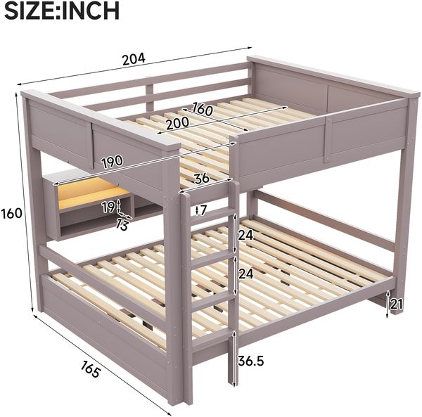 160x200 Etagenbett mit Stauraumschränken und LED-Licht, Braun Bild 6