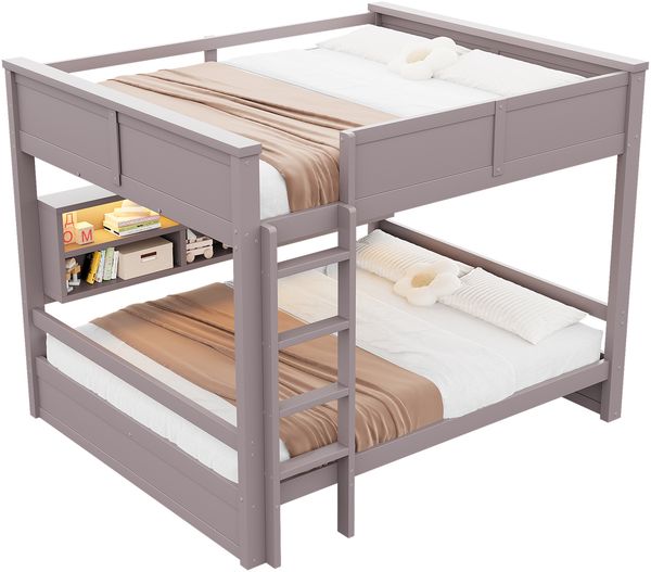 160x200 Etagenbett mit Stauraumschränken und LED-Licht, Braun