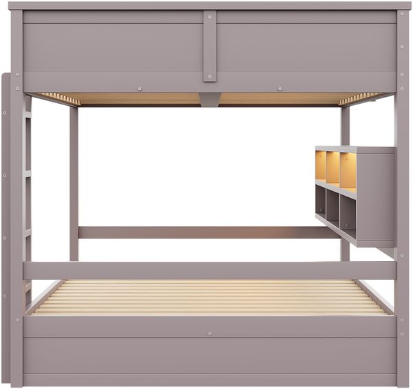 160x200 Etagenbett mit Stauraumschränken und LED-Licht, Braun Bild 9