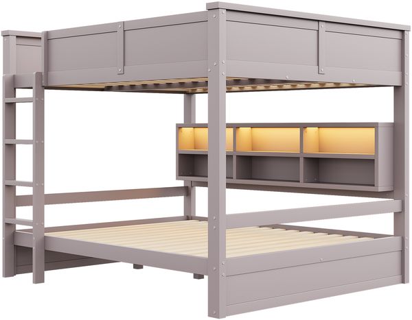 160x200 Etagenbett mit Stauraumschränken und LED-Licht, Braun Bild 8