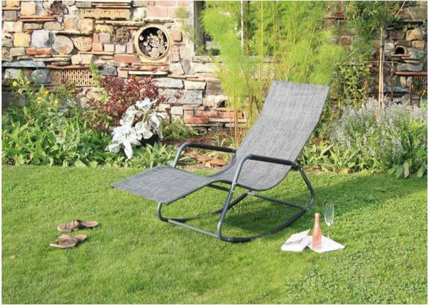 acamp Gartenliege Liegeschaukel Rockstar Gestell aus Stahlrohr, mit atmungsaktivem Bezug, Gartenmöbel, Schaukelliege, Liege, Poolliege, grau