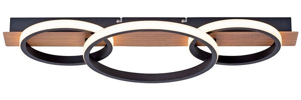 LED Holzleuchte, Metall schwarz, Holzoptik, L 68cm