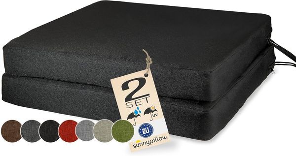 sunnypillow Stuhlkissen 2er Set Stuhlkissen mit Bändern "HAVANA" viele Farben zur Auswahl, Schwarz