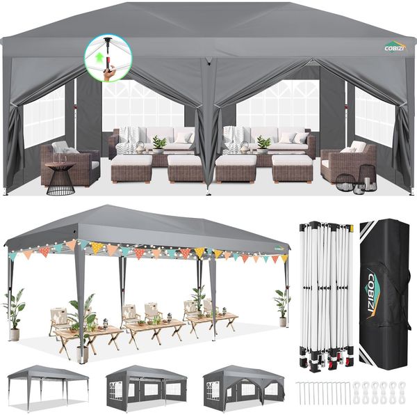 COBIZI Pavillon 3x6 Faltpavillon Wasserdicht Stabil Winterfest Faltbar Partyzelt mit 6 Seitenteilen Pop up Gartenpavillon UV Schutz 50+ Höhenverstellbar für Strand Hochzeit Camping, GRAU
