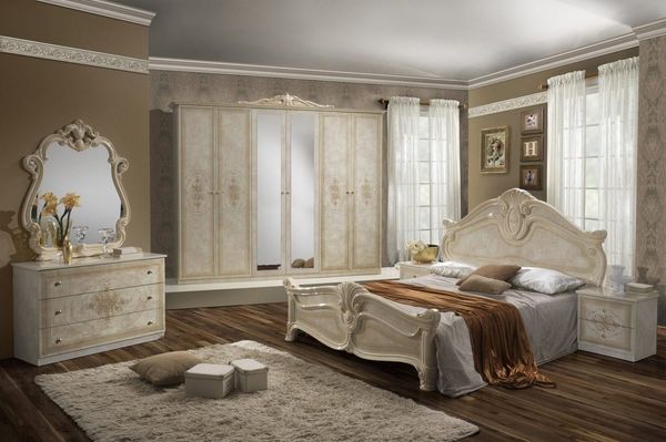 Interdesign24 Schlafzimmer-Set Alba, (6-Teilig, im kunstvoll verzierten Barock Stil), in Hochglanz Beige/Gold