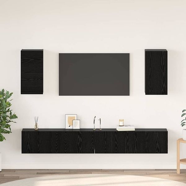 vidaXL Wand-TV-Schrank 3 pcs 100 x 30 x 30 cm Schwarz Eichen-Optik 3393346
