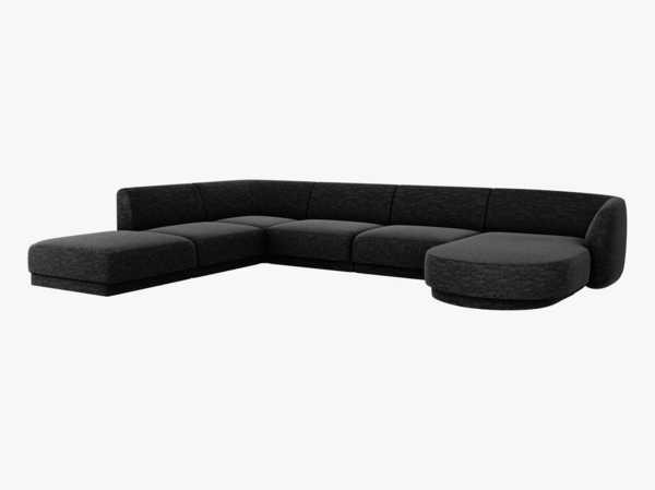 Micadoni 'Miley' 6-Sitzer-Sofa, Panorama-Ecke, links, Beinfarbe Black Plastic, Schwarz, Chenille