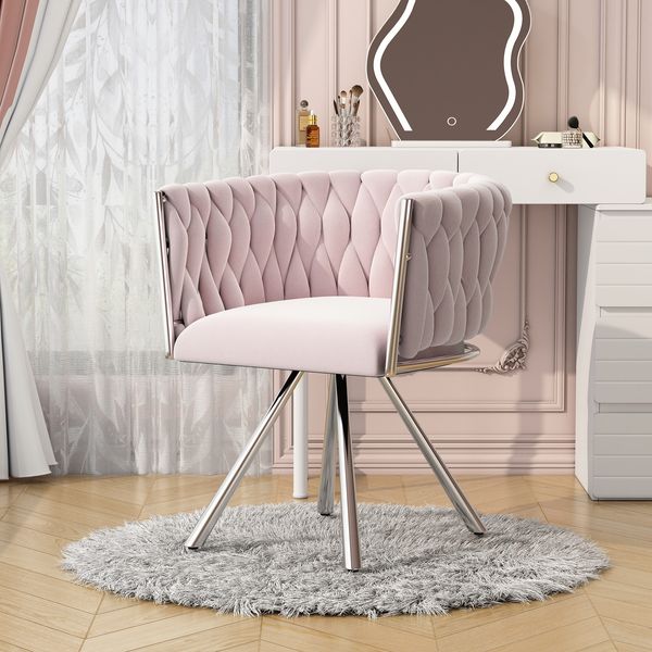 Drehstuhl fürs Schlafzimmer mit Samtbezug und 360°-Drehmechanik, 59x54x72 cm, Rosa