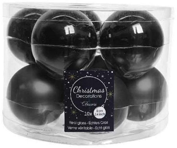 Kaemingk Weihnachtsbaumkugel Weihnachtsbaumkugeln Glas Ø 6 cm 10 Stück schwarz glänzend/matt
