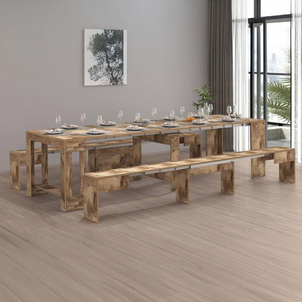 Dmora - Bank Torquato, Set mit 2 Sitzgelegenheiten für den Esstisch, ausziehbare Bänke, 290 x 25 x 45 cm, Ahorn