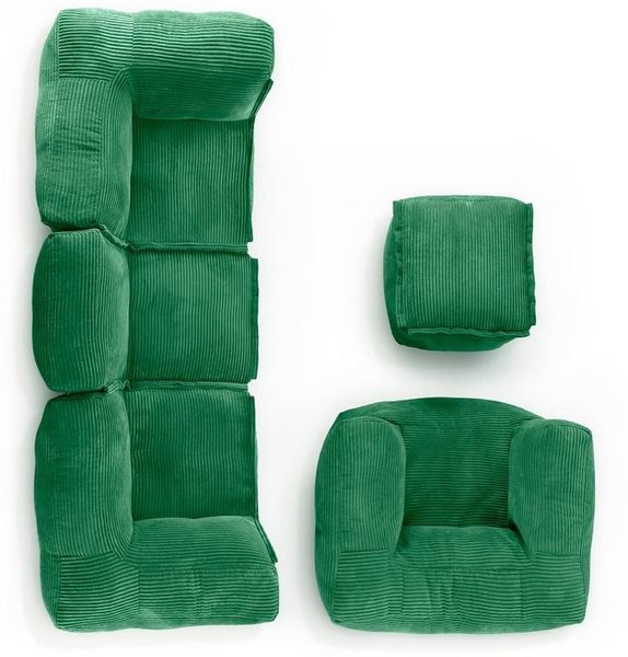 Lumaland Loungeset Modular Basic Set Cord 5tlg. - Indoor Sitzsack Sofa mit Sessel & Pouf, 5 x XXL Indoor Bean Bag mit Füllung - Modulares Sofa mit EPS Perlen