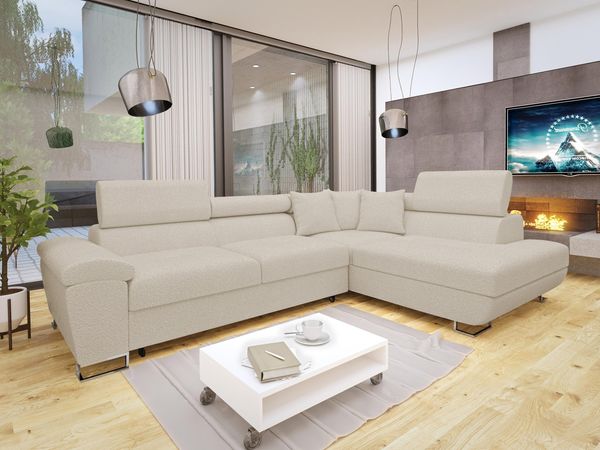 Ecksofa Cotere Premium mit Schlaffunktion und Bettkasten (Farbe: Abriamo 03, Seite: Rechts)