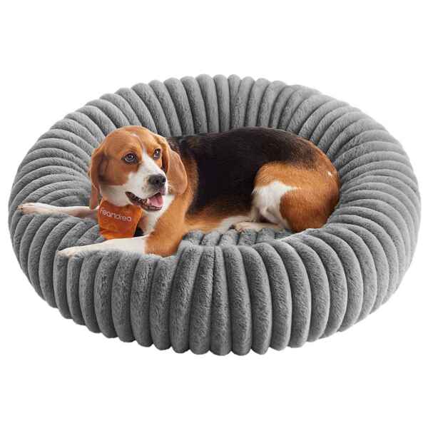 FEANDREA Hundebett, Katzenbett, Donut Kissen, waschbar, weiche Polsterung, rutschfest, grau