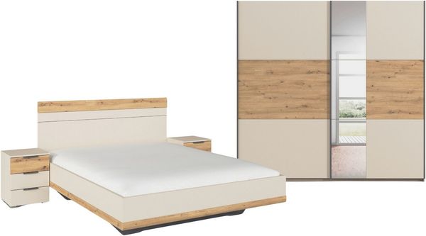 rauch Schlafzimmer-Set Komplettschlafzimmer Schlafzimmer Schlafzimmermöbel SAJO, (Set, 4-tlg, Set: Kleiderschrank mit/ohne Spiegel, Bett in 2 Breiten, 2 Nachttische), optional mit Spiegel am Kleiderschrank MADE IN GERMANY