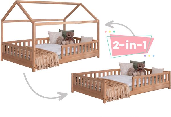 2-in-1 Hausbett Bodenbett "Duo" 140x200 Buche massiv