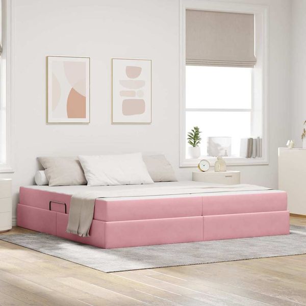 vidaXL Aufbewahrungsbett mit Matratze Rosa 200 x 200 cm Samt 3399747